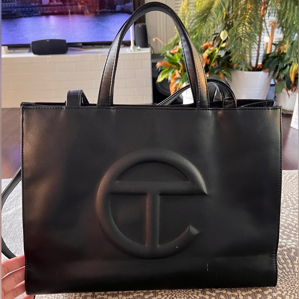Telfar Medium Black Shopping Bag vegan leather laptop